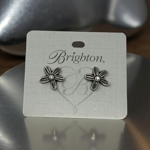 NWT Brighton Wild Flower Post Earrings – Silver Tone Crystal Center - Picture 2 of 3
